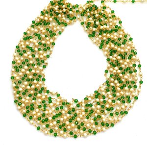 Chaîne de chapelet en perles blanches et vertes chromées, perles rondes facettées, fil plaqué or, chaîne de bijoux en vrac - Product Image 3