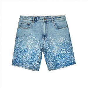 Pantalones Cortos de Mezclilla Estampados para Hombre, Cintura Media, Casuales, Azules, de Algodón Tejido con Lentejuelas, Cierre de Botones - Product Image 4