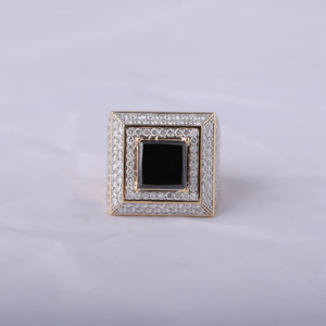 925 Sterling Silver <b>Black</b> <b>Onyx</b> Moissanite Men's <b>Ring</b> Square Halo Pave Stone Two-Tone Luxury Statement <b>Ring</b> - Product Image 1