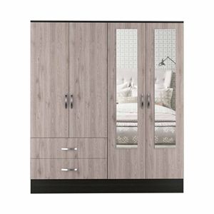 Florencia L Armadio a specchio con due armadi divisi e due cassetti eleganti mobili guardaroba - Product Image 1