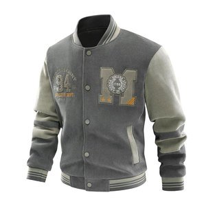 Men's Woolen Varsity <b>Jacket</b> Stand Collar Embroidered <b>Patch</b> Color Block Regular Fit Zipper Front Winter Outerwear Finished Quick - Product Image 2
