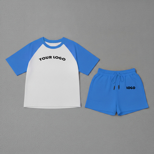 Ensemble deux pièces d'été pour femmes, coupe classique, tissu en coton brodé avec dentelle, t-shirt et short - Product Image 4