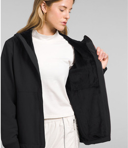 Veste polaire noire à capuche pour femme, manches longues, fermeture éclair, couleur unie, coupe-vent, vêtement d'extérieur d'hiver, coupe régulière, en coton - Product Image 5