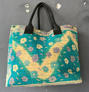 Traditional Vintage Kantha Cotton Shoulder <b>Bag</b>, Artisan Handstitched Patchwork Tote, Unique <b>Boho</b> Style Purse - Product Image 4