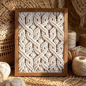 Tapiz de Macramé para Pared, Textil de Fibra con Extremos Rectos y Flecos, Arte de Cuerda Bohemia para Decoración del Hogar Estilo Escandinavo - Product Image 1