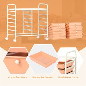 Carrello portaoggetti a 2 file, 10 livelli, 12 cassetti, con ruote, per cucina e soggiorno, cassetti multicolori, struttura bianca, per alimenti e pulizia - Product Image 4