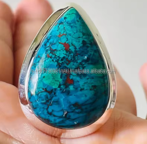 แหวนคริสโซโคลลา Azurite แหวนเงินสเตอร์ลิง925แหวน Boho ทำด้วยมือเครื่องประดับสำหรับผู้หญิงเครื่องประดับคริสโซโคลลาอัญมณี Azurite - Product Image 4