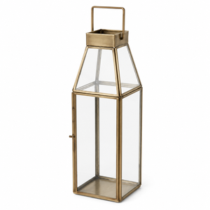 Luxury Rose Gold <b>Copper</b> Candle <b>Lantern</b> With Tapered Frosted Glass Panels Decorative Geometric Stainless Steel Candle Holder - Product Image 5