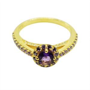 New 925 Sterling Silver Yellow Gold Plated Purple Amethyst Gemstone <b>Fine</b> <b>Ring</b> With Pave Setting Bezel Classic Women's <b>Fine</b> <b>Rings</b> - Product Image 1