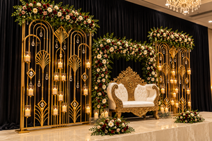 Arco Metálico Dorado Único para Escenario de Boda, Paneles Decorativos, Arco Metálico Dorado Más Vendido para Decoración de Escenario de Recepción en Australia - Product Image 2