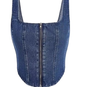 Modern <b>Corset</b> <b>Denim</b> Top Fashion Staple Casual Chic Modern Slim-Fit Vintage Charm Light Wash Timeless Structured - Product Image 1