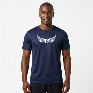 Camiseta Casual de Manga Corta con Cuello Redondo para Hombre, de Algodón/Poliéster/Spandex, Teñida, Transpirable, Ecológica, de Secado Rápido, con Logotipo Frontal - Product Image 3