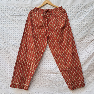 Sustainable Custom Block Printing Fabric Pajama Set With Long Sleeve Shirt & Elastic Waist Bottom Comfy Sleepwear Women Clothing - Product Image 3