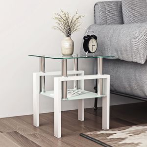 Tavolino da Caffè Moderno in Vetro Temperato Monoblocco Quadrato Trasparente/Bianco per Soggiorno - Product Image 4