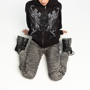 <b>Gothic</b> Printed Hooded Zipper Sweatshirt Men Black Skull Cross Design Regular Fit Autumn Streetwear Knitted Cotton <b>Jacket</b> - Product Image 5