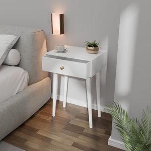 Modern Bedside <b>Table</b> with Solid Wood Legs, Minimalist and Practical End <b>Side</b> <b>Table</b> with Drawer <b>Storage</b>, Easy Assembly (White) - Product Image 3