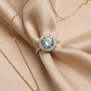 925 Sterling Silver Aquamarine Light Blue Topaz Round Cut Halo <b>Ring</b> Pave <b>CZ</b> Engagement Anniversary Band Jewelry Gift Women - Product Image 3