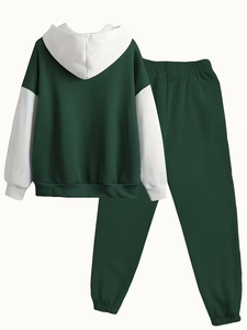 Women's Summer Short Long Sleeve Hoodie & Loose Casual Pants Set 2pcs Light Gray Hooded Sweatshirt Sweatpants 100% Cotton Fleece - Product Image 2