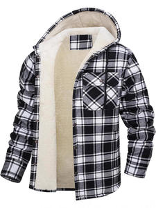 Custom Logo Men Quilted Plaid Checkered Cotton <b>Jacket</b> Full Zip Sherpa Fleece Lined Hooded <b>Flannel</b> Shirts Winter <b>Jackets</b> - Product Image 4