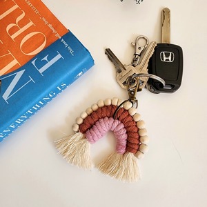Rainbow Macrame <b>Key</b> Chain Handmade Boho Style Keyring for Home Car <b>Keys</b> Bag Zip Puller Decorative Charm Gift <b>Accessory</b> Item - Product Image 1