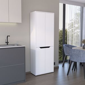 <b>White</b>/Black 67\"H Kitchen <b>Storage</b> <b>Cabinet</b> with Four Doors and Five Interior Shelves - Product Image 1