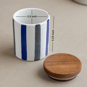 HotSelling Ceramic <b>Snack</b> Storage Jar With Wooden Lid Airtight Kitchen <b>Container</b> Stripe Design Durable Organizer Space Saving Use - Product Image 2