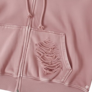 <b>Pink</b> Hooded <b>Tracksuit</b> Set 100% Cotton Lightweight Casual Loose Fit Full Length With Ripped Details For Women Autumn Wear - Product Image 5