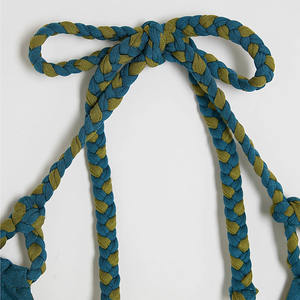 Conjunto de bikini triangular reversible trenzado azul de moda, transpirable, de 2 piezas, con estampado liso, al por mayor, OEM - Product Image 3