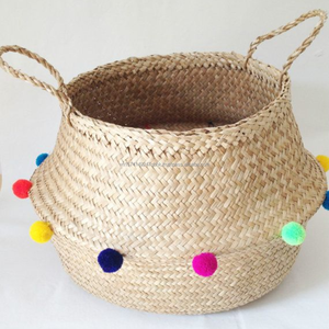 Handwoven Organic Straw <b>Storage</b> <b>Basket</b> With Handles For Plants Home Nursery Laundry Rustic Style Multipurpose Belly <b>Basket</b> - Product Image 4