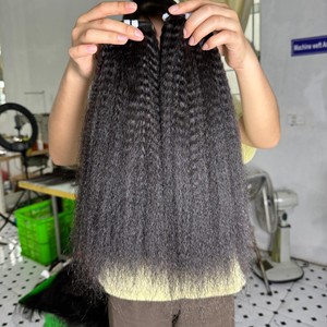 Extensions de cheveux humains yaki bruts doublement étirés Vente en gros Paquets de cheveux vierges crépus droits Faisceau de cheveux vierges avec fermeture - Product Image 1