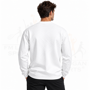 T-shirt décontracté surdimensionné sans col à manches longues pour homme, en coton épais gaufré, 100 % coton, anti-plis et respirant - Product Image 2