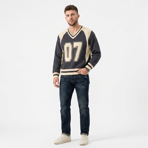 Suéter de Punto Jacquard Personalizado con Logotipo Frontal para Hombre, 100% Algodón, Antiarrugas, Secado Rápido, Corte Holgado, Informal, para Invierno - Product Image 1