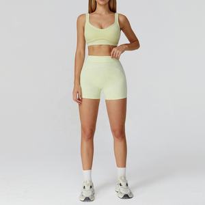 78% Nylon 22% Spandex Sculpt Fit Contour Couture Activewear Deux Pièces Athlétique Workout Outfit Yoga Set Shorts Et Soutien-Gorge De Sport Combo - Product Image 4