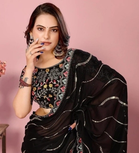 Sari de Mezcla de Seda Bordado al Estilo Bollywood KV - Product Image 1