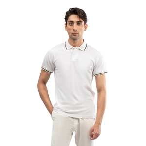 Polo de Hombre con Puntas Blancas, Cuello y Puños a Rayas, Manga Corta, Algodón Piqué, Casual, Proveedor Mayorista - Product Image 1