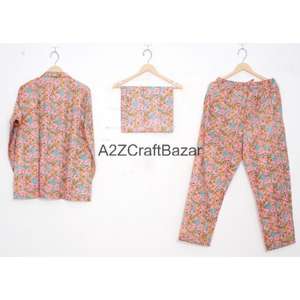 Conjunto de Pijama Informal para Mujer, 100% Algodón Puro, Hecho a Mano, Estampado Floral, Cintura Elástica, Secado Rápido, Suave, Ecológico, para Verano - Product Image 4