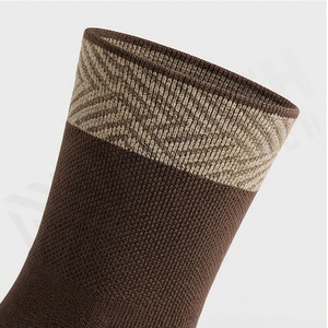 Brown Crew <b>Socks</b> With Geometric Pattern Knitted Polyester Spandex Hiking Breathable Autumn Adult Regular Style - Product Image 4