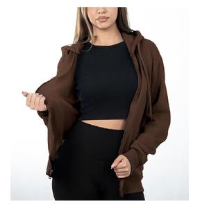 Sudadera con capucha informal cómoda de algodón 100% para mujer, de manga larga, cuello redondo, hombros caídos, color liso, con cremallera, al mejor precio al por mayor - Product Image 3