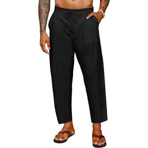 2025 hommes coton lin pantacourt taille élastique cordon fermeture éclair léger été plage Yoga pantalon-taille XL - Product Image 1