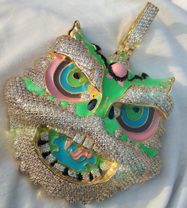 Collier pendentif tête de lion verte en laiton doré avec micro-incrustation de zircon, bijou fantaisie pour cadeau de fête - Product Image 4