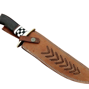 Cuchillo Bowie Hecho a Mano con Hoja de Acero Grabada en Plata, Mango de Madera Negra, Guardacuchillos Dorado y Funda de Cuero Marrón, Cuchillos de Caza Personalizados - Product Image 5