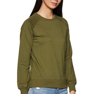 เสื้อสเวตเชิ้ตคอกลมสีเขียวมะกอกสำหรับผู้หญิง ผ้าฝ้าย 100% แขนยาว ถักทอสีพื้น สวมใส่สบายๆ สไตล์ฤดูใบไม้ร่วง - Product Image 4