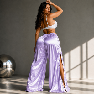 Leather Spot Women's <b>Summer</b> Casual 100% Silk Elastic Waist Mid Waist Breathable Long Loose Wide Leg Streetwear Luxury <b>Trousers</b> - Product Image 6