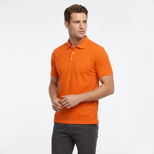 Men's <b>Orange</b> Short Sleeve <b>Polo</b> Shirt 100% Cotton Knitted Breathable Solid Casual Style Regular Fit - Product Image 4