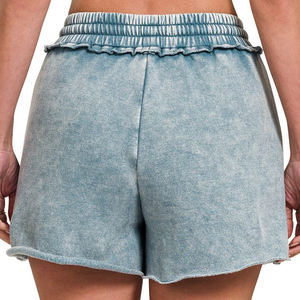 Shorts pour femmes de haute qualité, délavés à l'acide, à manches courtes, séchage rapide, respirants, en coton/polyester, personnalisables, fournisseur en gros - Product Image 6