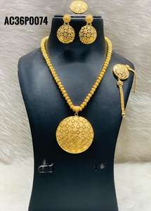 Ensemble de collier avec pendentif fleur plaqué or 24 carats, 1 gramme, pour femmes et unisexe - Cadeau de mariage/anniversaire - Product Image 2