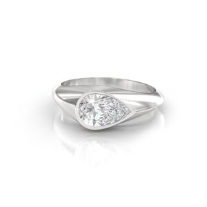Certified 18K Pure Gold 1ct Pear Lab Grown Diamond Flush Set Signet <b>Ring</b> Engagement Solitaire <b>Ring</b> Minimal <b>Dainty</b> Everyday Wear - Product Image 4
