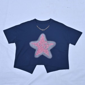 T-shirt court bleu marine pour femme, imprimé étoiles, col rond, manches courtes, décontracté, 100 % coton jersey respirant, coupe classique, printemps-été - Product Image 5