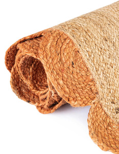 Handcrafted Natural Orange Scalloped Jute Area Rug Braided Farmhouse Carpet Boho Living Room Floor <b>Mat</b> - Product Image 5