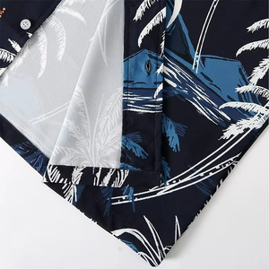 Camisa Hawaiana Azul Marino de Manga Corta para Hombre con Estampado de Palmeras, Cuello Camisero, Ropa Casual para Vacaciones en la Playa - Product Image 2